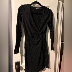 Miami Black Long Sleeve Textured Dress